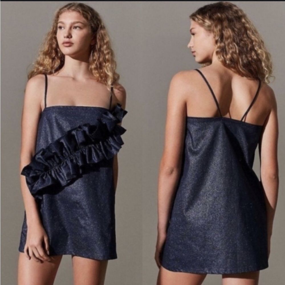 NWT URBAN OUTFITTERS UO CS Straight Neck Glitter Ruffle Mini Dress SIZE L